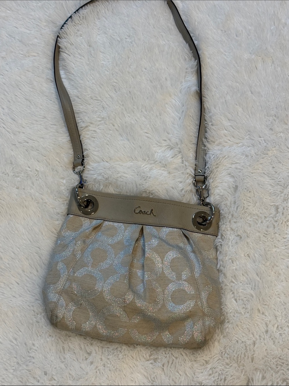 Coach Metallic Signature Shoulder Bag in Silver